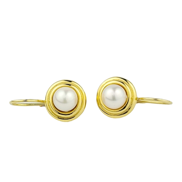 18K Yellow Gold Freshwater Leverback Pearl Earrings - Picture 1 of 3